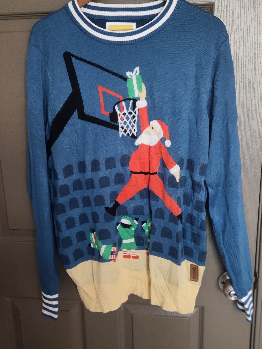 Tipsy Elves Blue & Cream Santa Slam Dunk Crewneck Sweater
